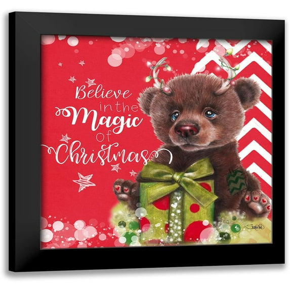 Believe in the Magic of Christmas - Bruno Bear 12x12 Black Modern Framed Museum Art Print Titled - Sheena Pike Art And Illustration