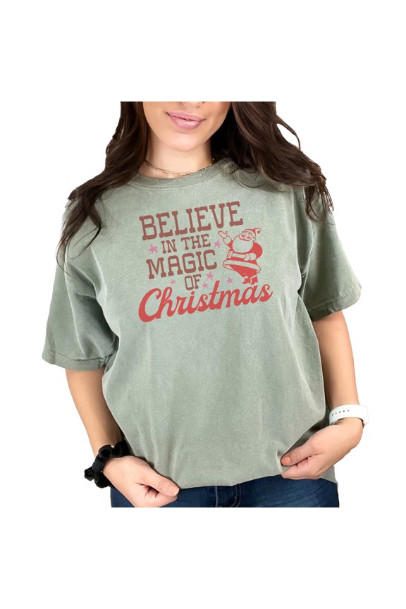 Believe in the Magic of Christmas & Santa Art Merch, Moss Comfort Colors T-Shirt, Small