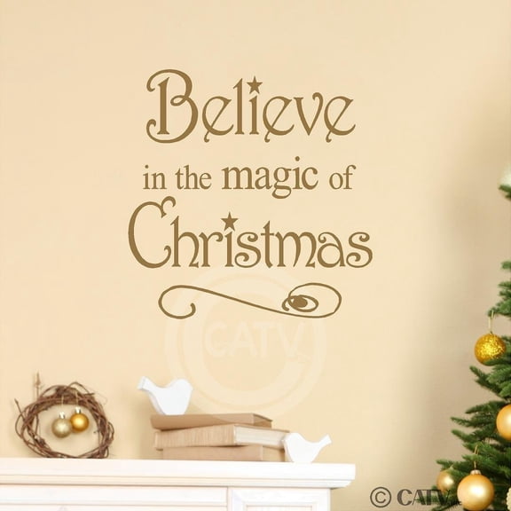 Believe in the Magic of Christmas Wall Decal Vinyl Lettering Sticker (15.5"H x 16"W, Metallic Gold)