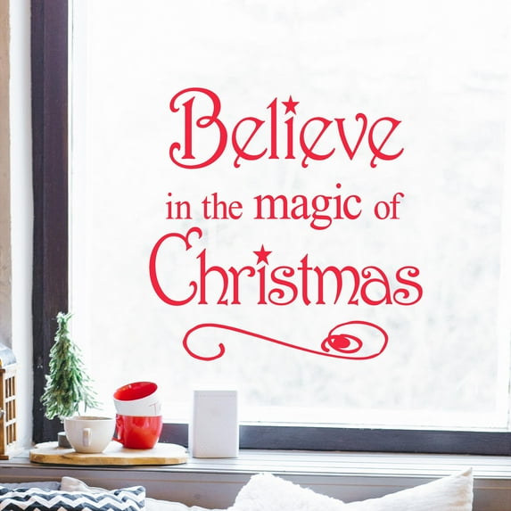 Believe in the Magic of Christmas Wall Decal Vinyl Lettering Sticker Holiday Santa Decals - Size: 15.5"H x 16"L - Color: Red
