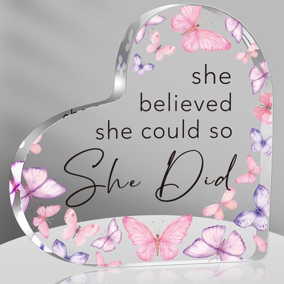 She Believed She Could so She Did Acrylic Heart Sign Motivational Inspirational Gifts for Women Friends, New Job Graduation Congratulations Gifts for Her Coworker