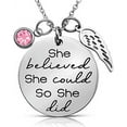 thumbnail image 1 of She Believed She Could So She Did'' Sayings Quote Pendant Charm Necklace, Jewelry Gift, Birthday, Graduation Presents for Daughter, Granddaughter, Niece, Sister, Teens Women (Aqua Blue), 1 of 8