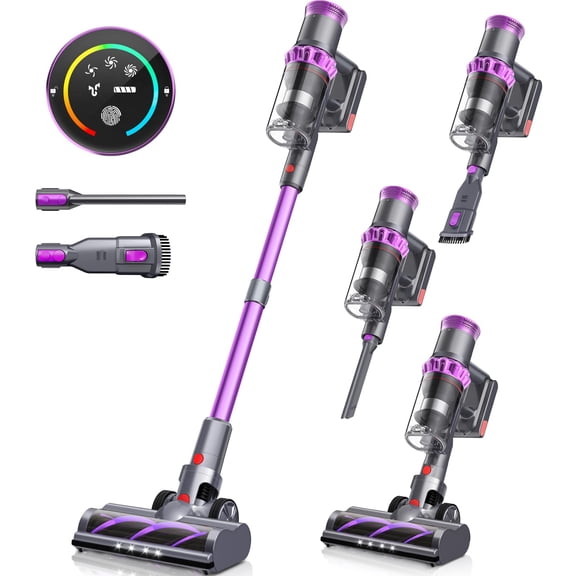 Belife BVC11 Cordless Vacuum Cleaner, 450W 38Kpa Stick Vacuum with 50 mins runtime, 13000RPM Burshless Motor, Powerful Vacuum Cleaners for Home Hardwood Floor pet Hair Carpet (Purple)