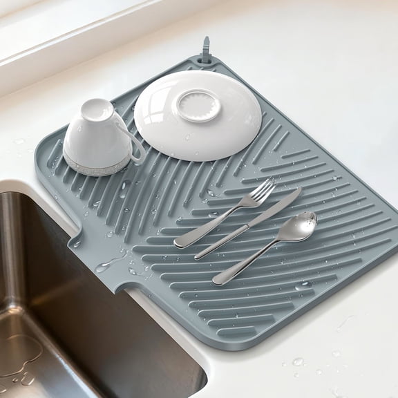 Belife Dish Drying Mat for Kitchen Counter, Silicone Dish Drainers Pad, Non-Slip Under Sink Dish Drying Rack, Heat Resistant Small Stone Drying Board, (16.9" x 14.6",Gray)