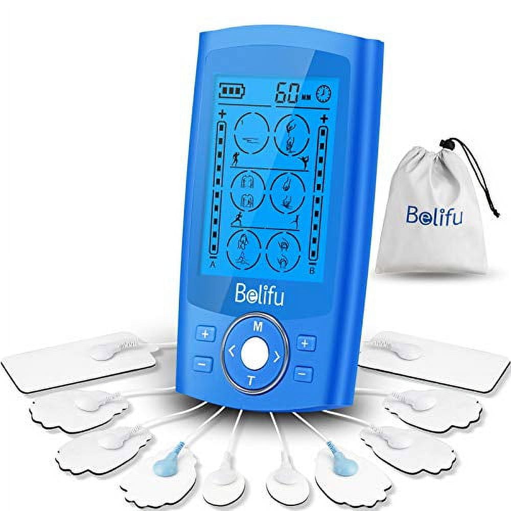 AVCOO 4 Channel TENS EMS Unit 24 Modes Muscle Stimulator for Pain Relief  Therapy, Rechargeable Electronic Pulse Massager Machine with 12 Pads,  Dust-Proof Bag, Fastening Cable Ties.