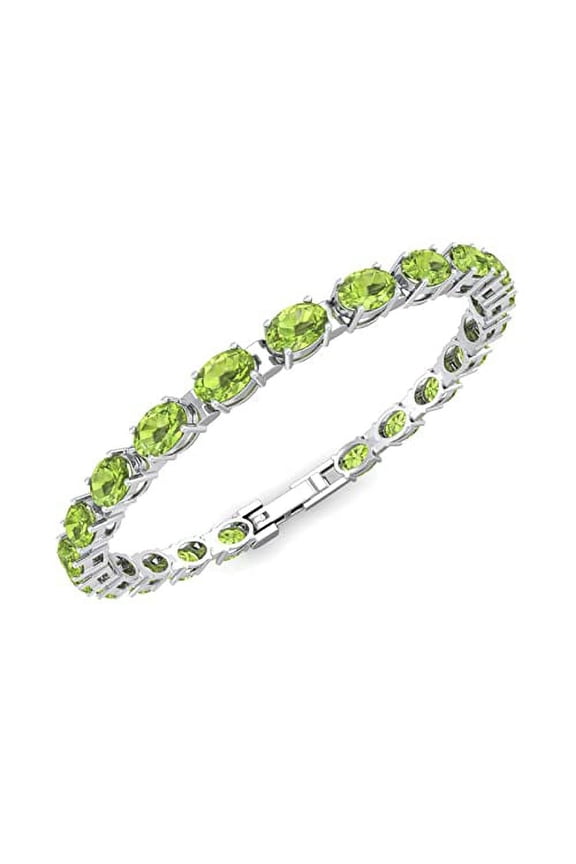 Belinda 6 x 4 mm Oval Cut 9 CTW Peridot Tennis Bracelet for Women, 7.25" Birthstone Tennis Bracelet with Box Tongue Clasp.