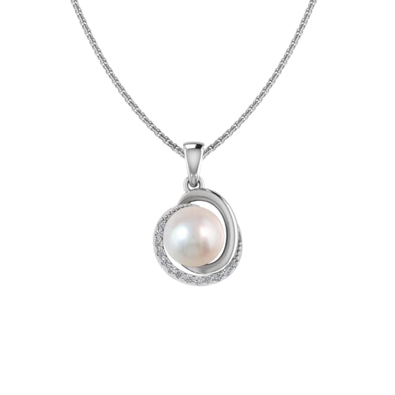 Belinda Jewelz 8 x 8mm Round Single Pearl Diamond Love Pendant Necklace for Women in Solid Sterling Silver