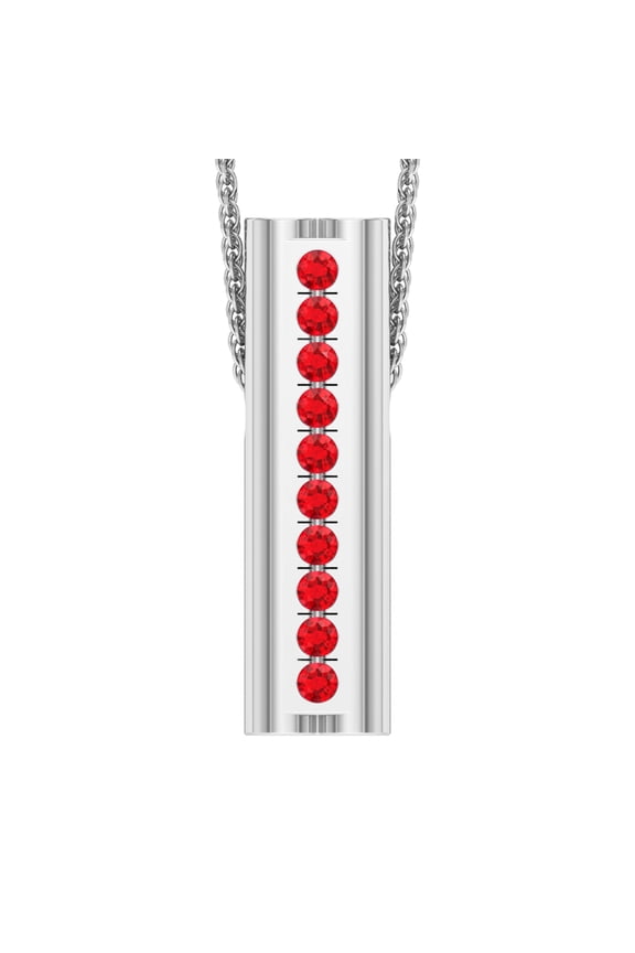 Red Ruby Encrusted Heart Shaped Bar Pendant