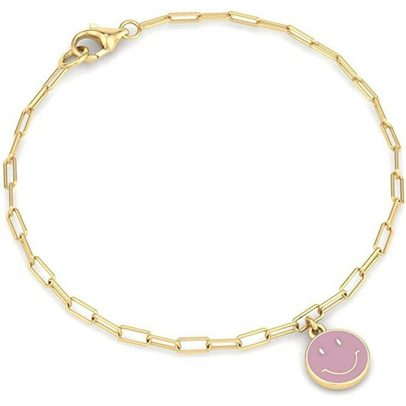 Belinda Jewelz Smiley Face Bracelets In Pink, 6" Chain | Smiley Face Jewelry | Paperclip Bracelet | Cute Bracelets With Smiley Face Charms | Colorful Bracelets | Smiley Face Bracelets For Teen Girls