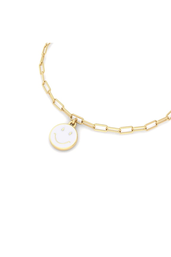 Smiley Face Bracelets In White, 6" Chain | Smiley Face Jewelry | Paperclip Bracelet | Cute Bracelets With Smiley Face Charms | Colorful Bracelets | Smiley Face Bracelets For Teen Girls