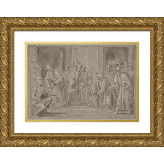Belisario Corenzio 14x11 Gold Ornate Wood Frame and Double Matted Museum Art Print Titled - The Presentation of the Virgin in the Temple (1590-1646)