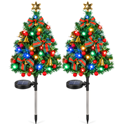 2 Pack Solar Powered Christmas Tree Lights, Outdoor Holiday Decor with 40 Bright LEDs, Waterproof Xmas Garden Decorations for Pathway, Yard, Grave and Lawn