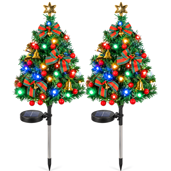 2 Pack Solar Powered Christmas Tree Lights, Outdoor Holiday Decor with 40 Bright LEDs, Waterproof Xmas Garden Decorations for Pathway, Yard, Grave and Lawn
