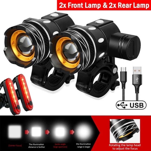 Belita Amy USB Rechargeable LED Mountain Bike Lights Front+Rear Lamp Kit, 4 Piece