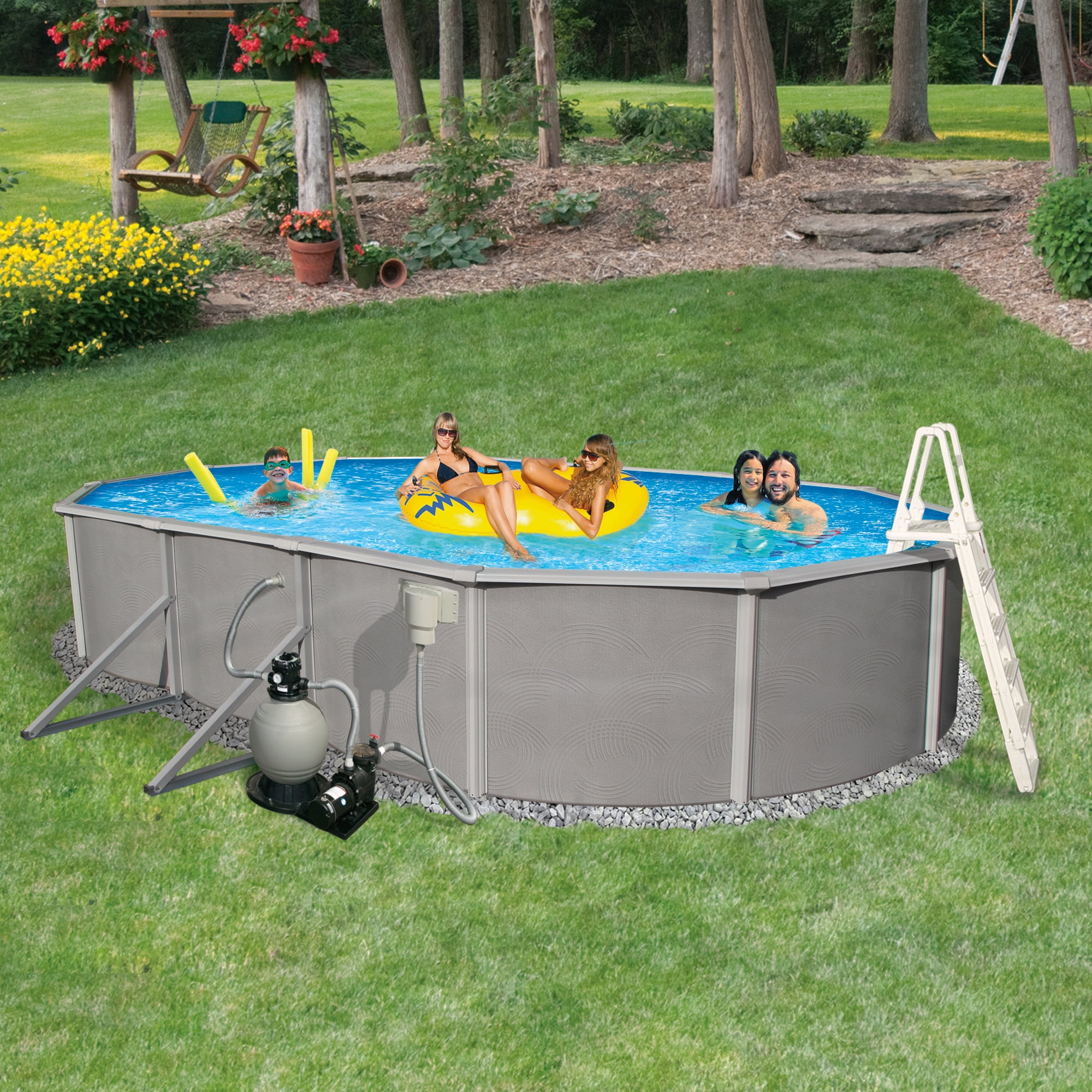 Belize 12-ft x 24-ft Oval 48-in Deep 6-in Top Rail Metal Wall Swimming ...