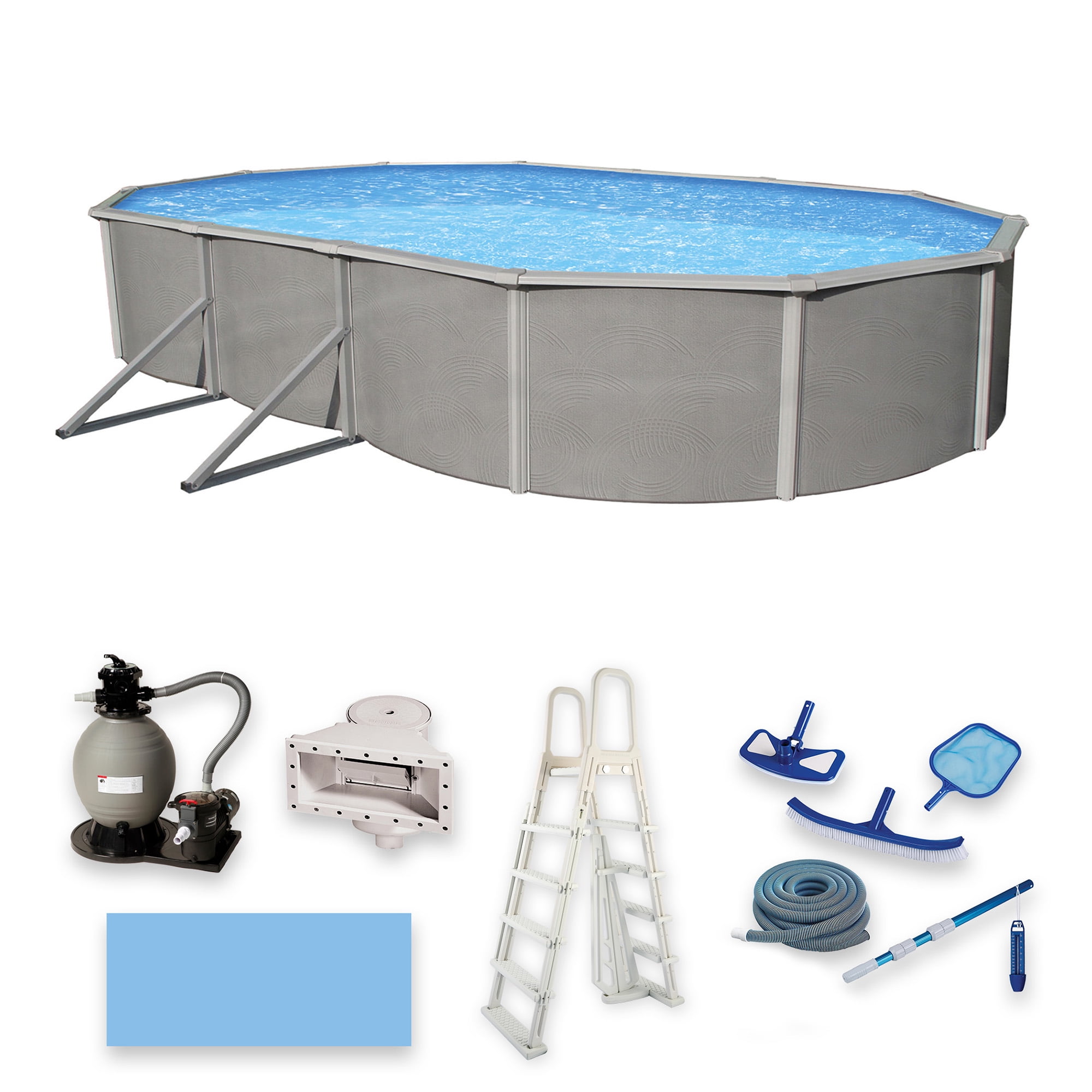 Belize 12' x 24' Oval Steel Wall Pool Package with Filter and Pump