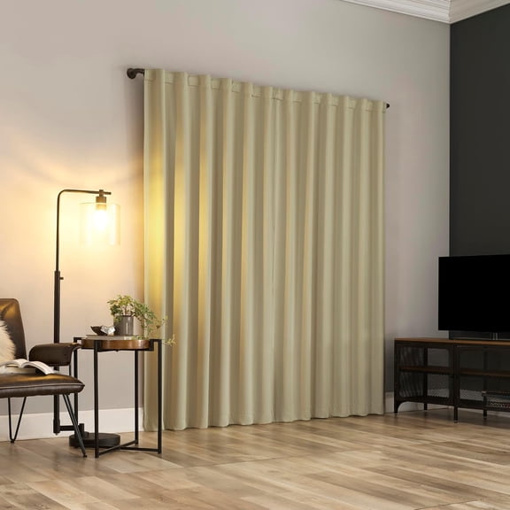 Belize 2-Pack Magnetic Closure Pleated Look Theater Grade  Blackout Back Tab Curtain Panel Pair, 52" x 96", Cream