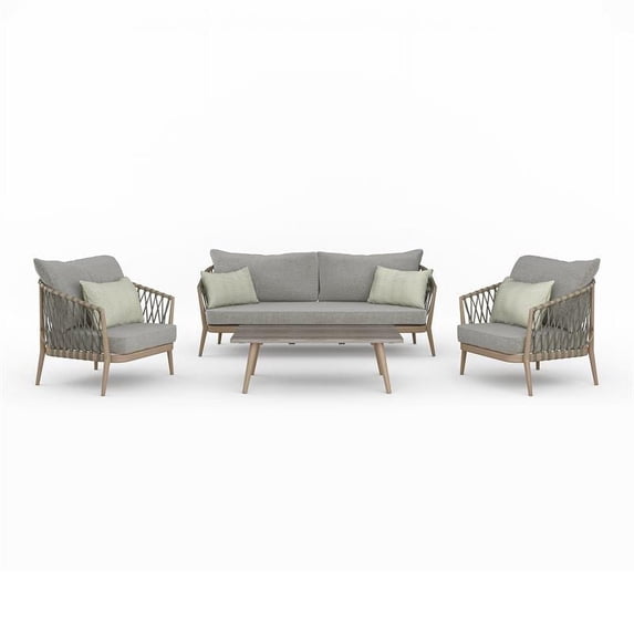 Belize Contemporary 4 Piece Outdoor Conversation Set in Gray Sand Drift Fabric