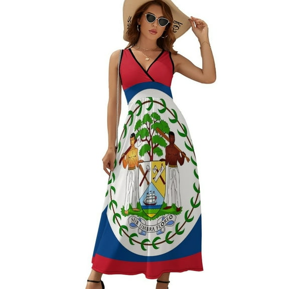 Belize Flag Dress Summer Street Style Bohemia Long Dresses Female Sleeveless Printed Maxi Dress