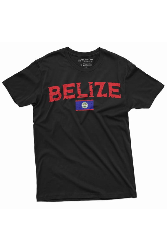 Belize Flag Shirt Belize Patriotic Gifts Belize National Country Flag Logo Tshirts Belizean Shirts (Large Black)