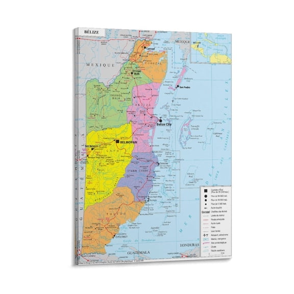 Belize Map Poster Painting On Canvas Wall Art Poster Scroll Picture Print Living Room Walls Decor Home Posters 08x12inch(20x30cm)