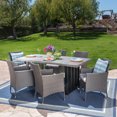 thumbnail image 1 of Belize Outdoor 7 Piece Wicker Dining Set with Oak Finish Light Weight Concrete Dining Table and Cushions,Silver,Grey, 1 of 8