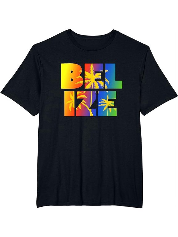 Belize Souvenir T-Shirt Rainbow Palm Trees Tropical Cruise