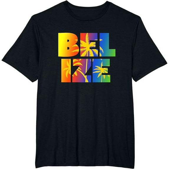 Belize Souvenir T-Shirt Rainbow Palm Trees Tropical Cruise