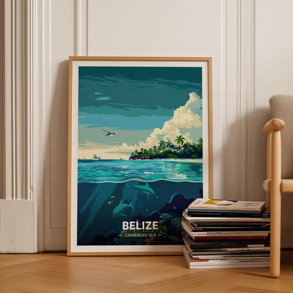 Belize Travel Poster, Caribbean Sea Art, Unique Wedding Gift, Birthday Present Idea, Home Decor Wall Art, Modern Wall Decor, 8x12 UNFRAMED