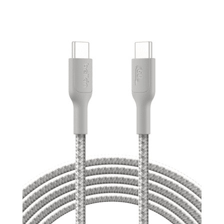 Belkin Braided USB-C to USB-C Cable ( 10ft, 60W) - Soft, Flexible Fast-Charging Cable, Type C Charger Cord for iPhone 16 & 15 Series, Galaxy S25, MacBook, iPad Pro, & More - Gray (USB 2.0,)