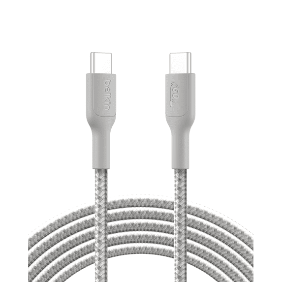 Belkin Braided USB-C to USB-C Cable ( 10ft, 60W) - Soft, Flexible Fast-Charging Cable, Type C Charger Cord for iPhone 16 & 15 Series, Galaxy S25, MacBook, iPad Pro, & More - Gray (USB 2.0,)
