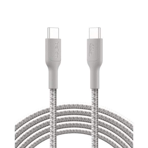 Belkin Braided USB-C to USB-C Cable ( 10ft, 60W) - Soft, Flexible Fast-Charging Cable, Type C Charger Cord for iPhone 16 & 15 Series, Galaxy S25, MacBook, iPad Pro, & More - Gray (USB 2.0,)