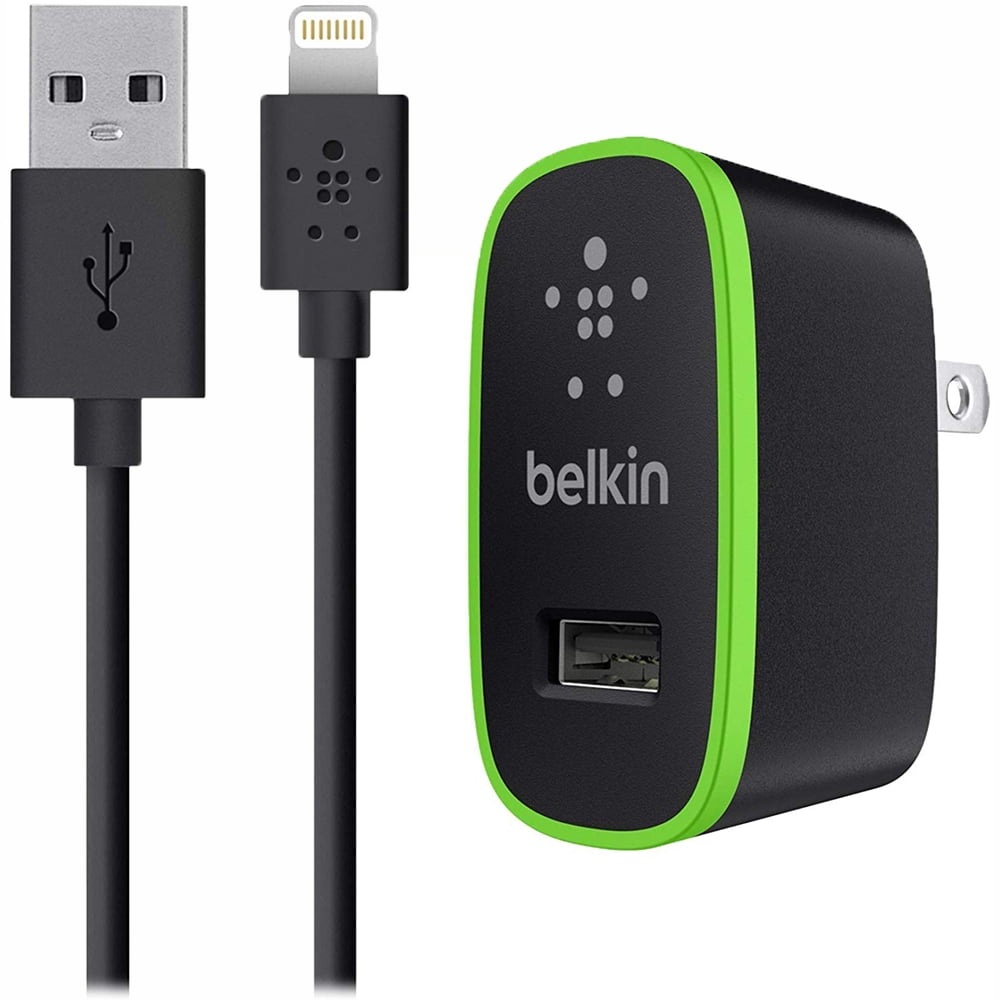 Belkin 10 Watt/2.1 Amp Home Charger with Lightning Cable, Black/Green