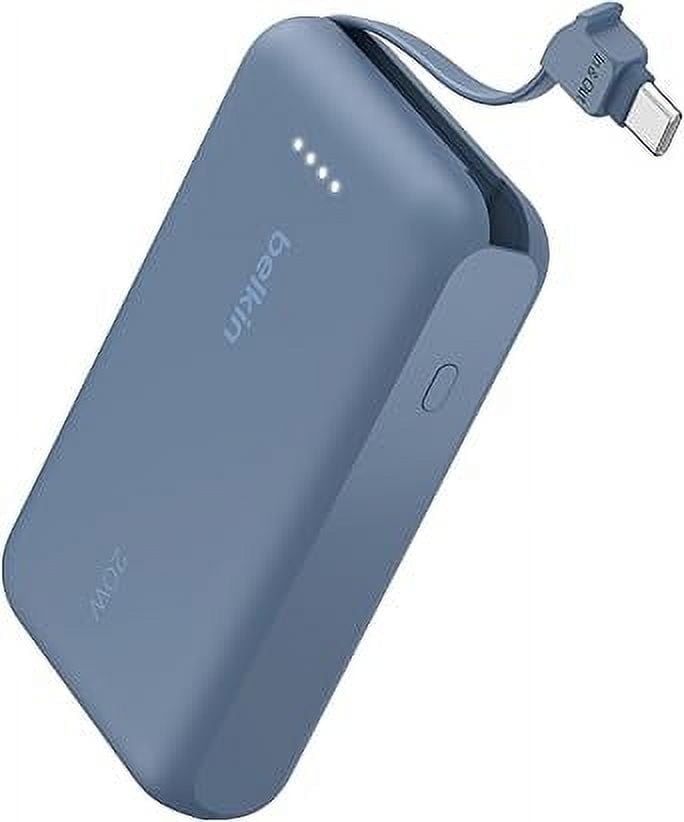 Belkin Power Bank, Portable Power Bank with Integrated Cable 10K PD 20W - Fast Charge USB-C Power Delivery, Portable iPhone Charger for iPhone 16 Series, iPad Pro, Galaxy S25, and More - Blue
