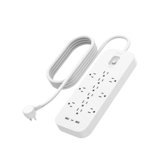 Belkin 12-Outlet Surge Protector Power Strip w/ 12 AC Outlets, 1 USB-C Port, & 2 USB-A Ports, 6ft Cable, Overload and Overvoltage Protection, and On/Off Power Switch - 4,000 Joules of Protection