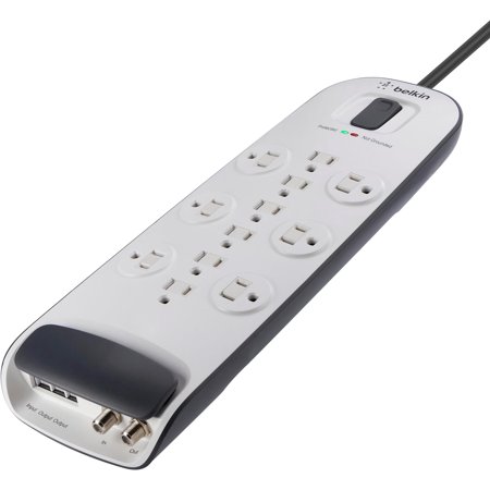 Belkin Power Strip Surge Protector - 12 AC Multiple Outlets, Ethernet & Cable Protection - 8 ft Long Extension Cord for Home, Office, Travel, Computer Desktop & Phone Charger - 3996 Joules, White