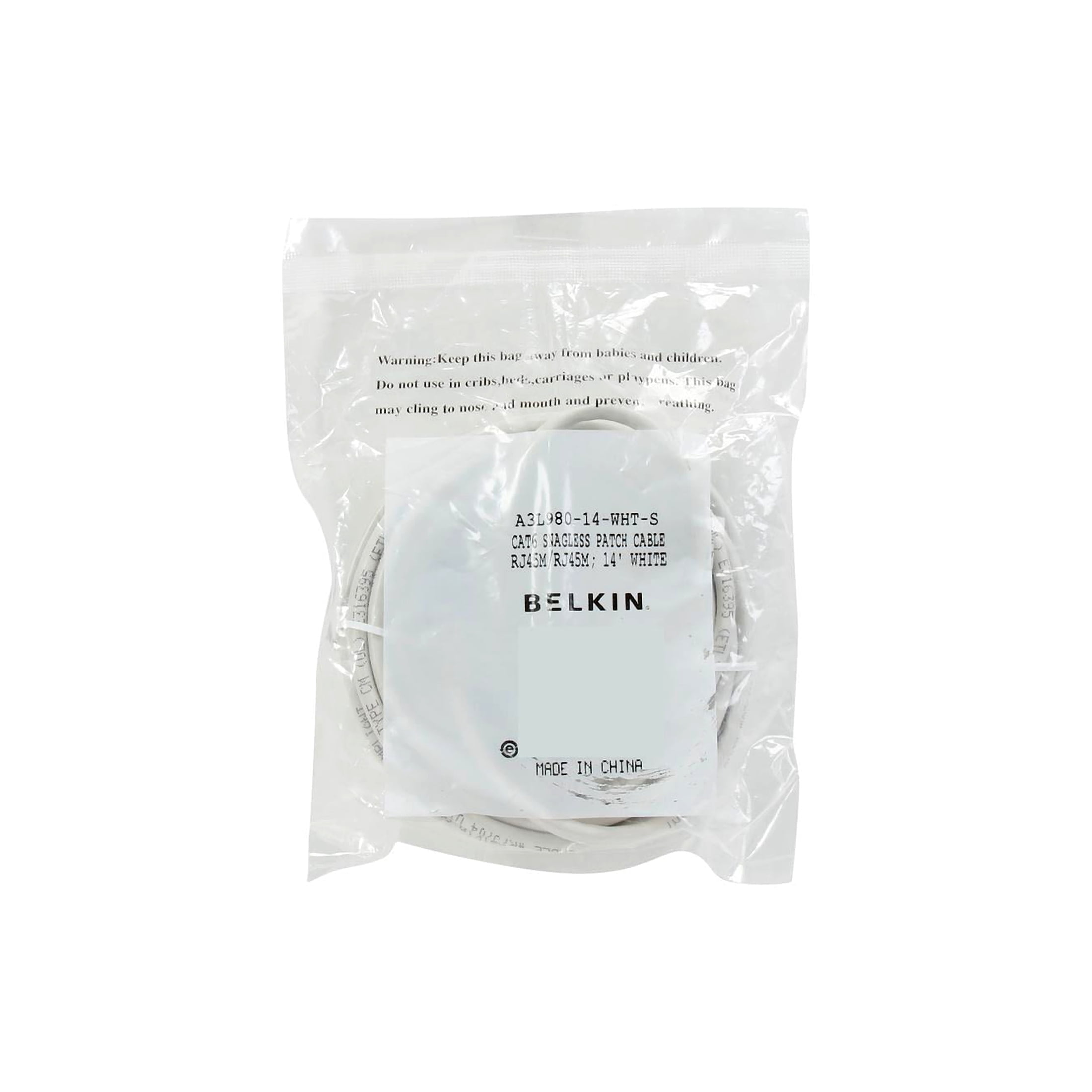 Belkin 14ft CAT6 Ethernet Patch Cable Snagless RJ45 M/M White - patch cable - 14 ft - white - B2B