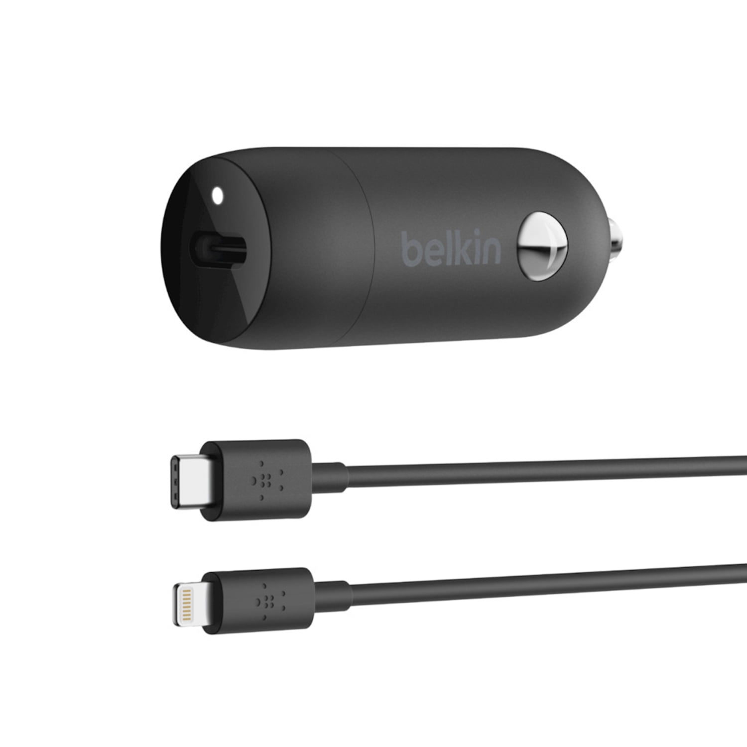 Belkin 18W USB-C Car Charger + USB-C Cable with Lightning Connector, Black