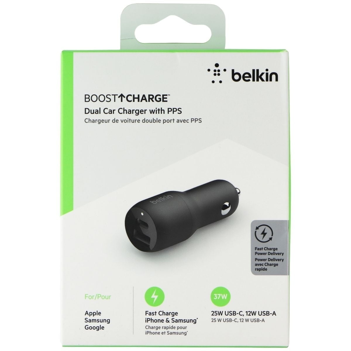Belkin, Car Charger, 37 Watt Dual Port USB + USB-C, Black