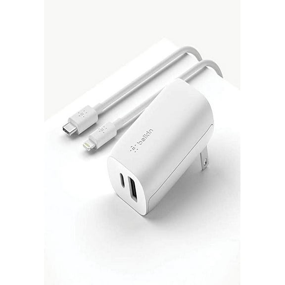 Belkin 37 Watt USB C Wall Charger - Power Delivery 25W USB C Port + 12W USB A Port for PPS Charging with USB-C to Lightning Cable Included, iPhone 16, 16 Pro, 16 Pro Max, Samsung Galaxy, & More