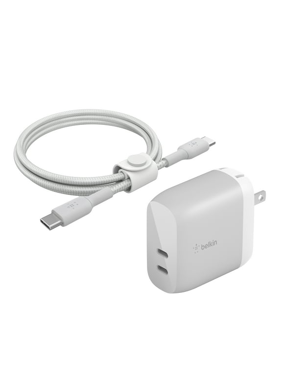 Belkin 40W Dual Port USB-C Wall Charger, USB Type C Cable included Charging for iPhone 15, 15 Plus, 15 Pro, 15 Pro Max, 14, 14 Pro, 14 Pro Max, iPhone 13 Series, Galaxy S23 Ultra, iPad, AirPods & More