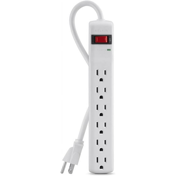 Belkin 6-Outlet Power Strip Surge Protector (F5C047), White  3-Foot Cord, 300 Joules, Wall Mountable Extension Strip for Home, Office, Electronics, Computers, TVs, and More