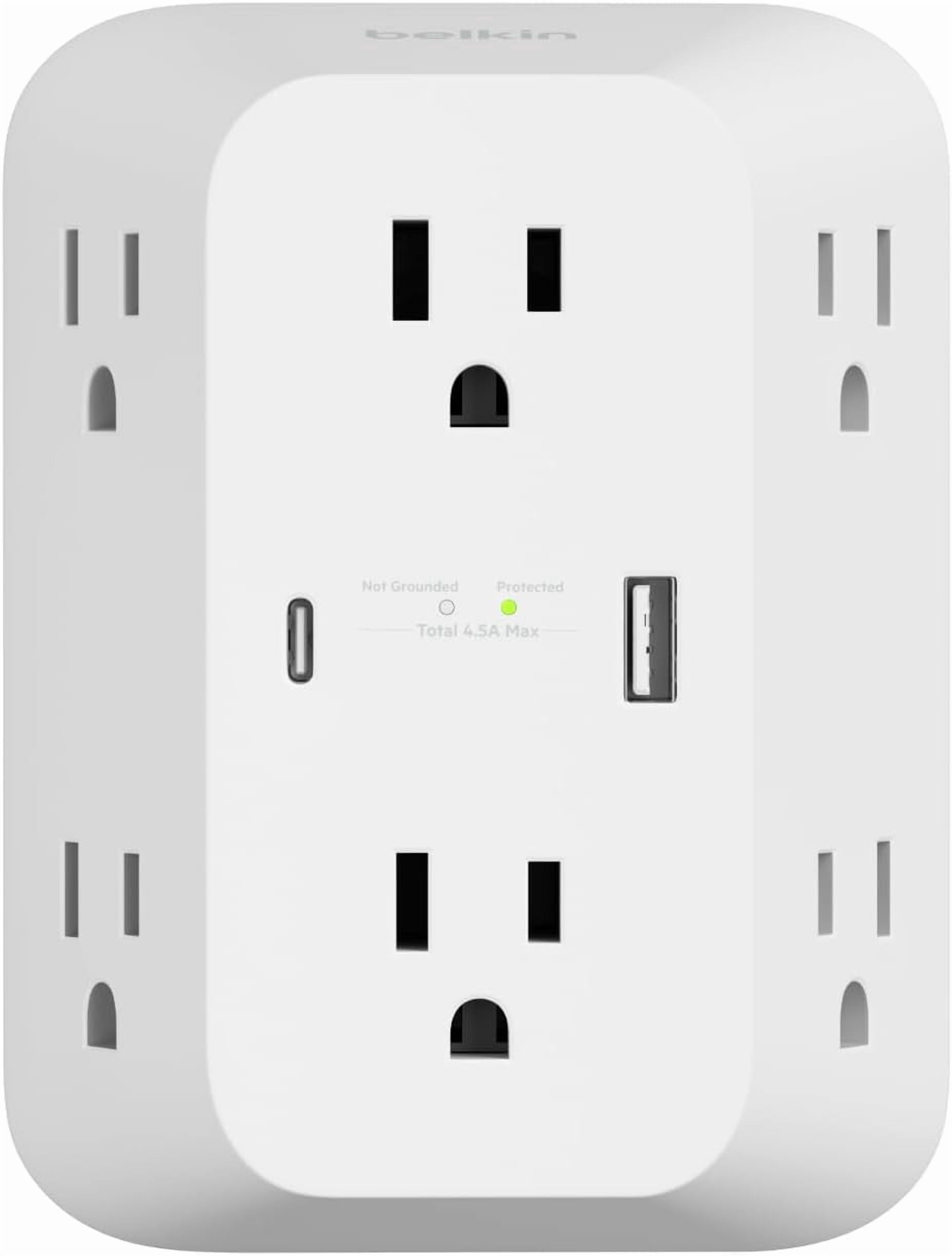 Belkin 6-Outlet Sur Protector Power Strip, USB-C & USB-A Ports w/ USB-C PD Fast Char, ETL-Listed, Wall-Mountable w/ 6 AC Outlets, Overvolta Protection, LED Indicator, 1,680 Joules of Protection