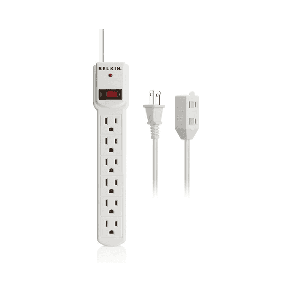 Belkin 6-Outlet Surge Protector with 3" Cord + Extra 6" Extension Cord F5Z0179