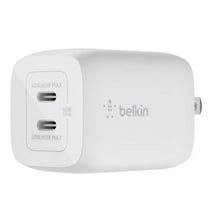 Belkin 65W Dual USB-C Wall Charger, Fast Charging Power Delivery 3.0 w/ GaN Technology for iPhone 15, 15 Pro, 15 Pro Max, 14, 13, Pro, Pro Max, Mini, iPad Pro 12.9, MacBook, Galaxy S23, & More - White