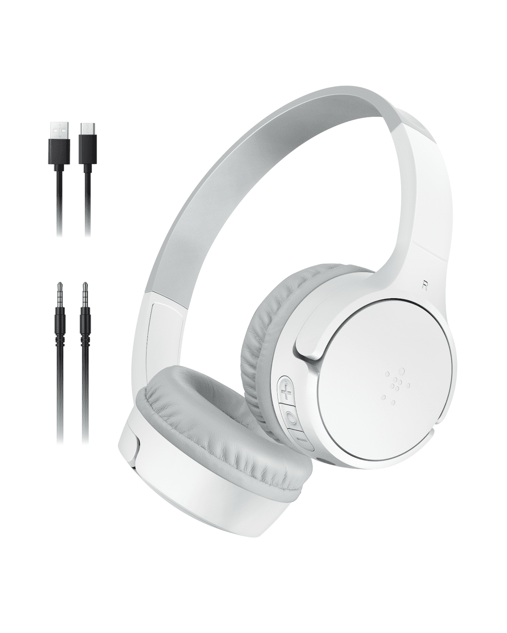 Belkin SoundForm Mini Kids Wireless Headphones w/Built-in Microphone, 30H of Playback Time, Fun Stickers, & Case - Over-Ear Headsets for Online Learning, School, iPhone, iPad, Galaxy, & More - White