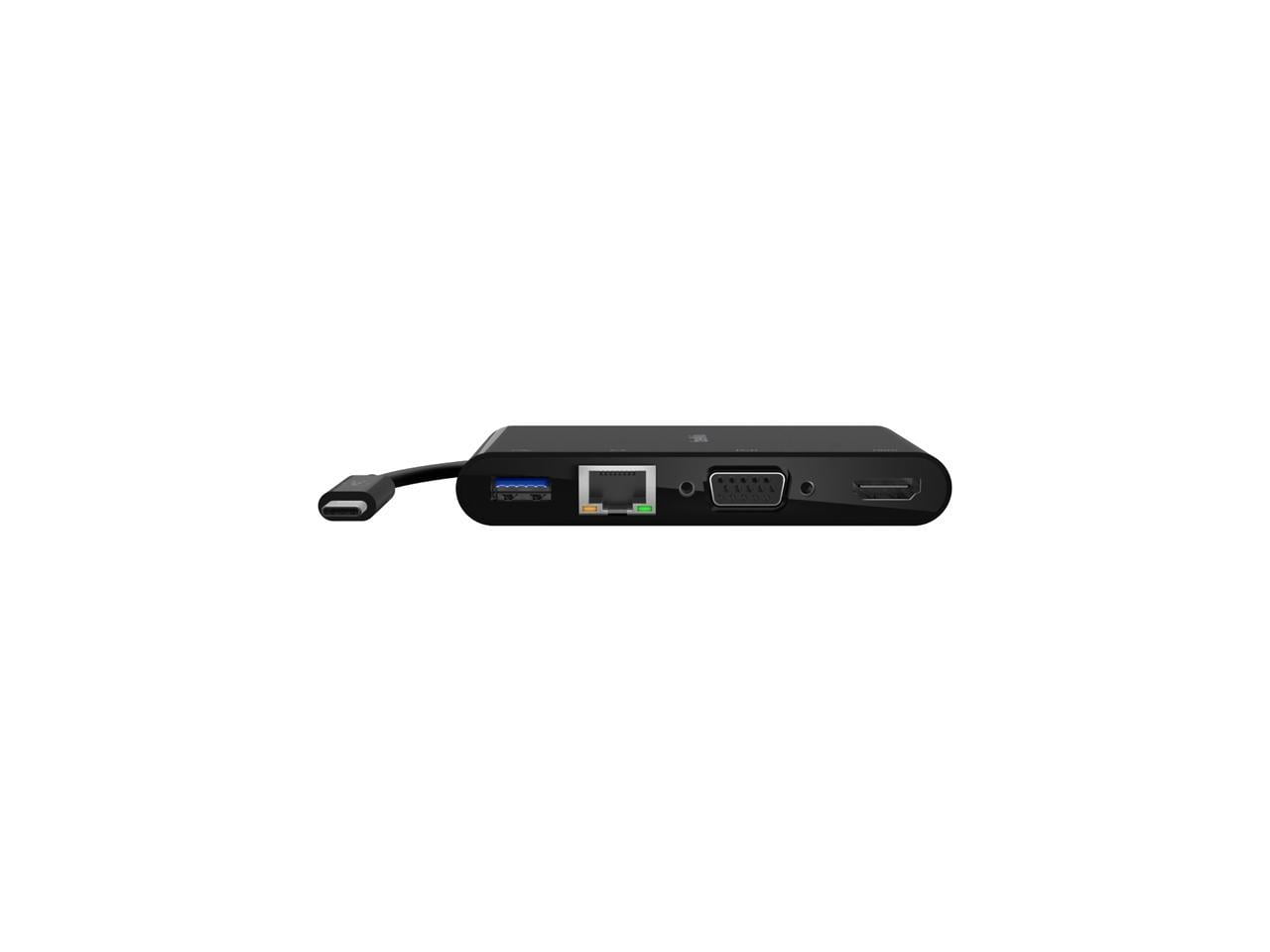 Belkin AVC005BK-BL 4.33 in. USB-C HDMI/Ethernet/USB-A/USB-C/VGA Multimedia Adapter - Black