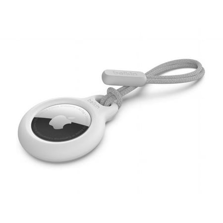 Belkin Apple Airtag Secure Holder With Strap - Apple Air Tag Keychain - Airtag Holder With Strap For Key Ring - Airtag Keychain Accessories - Scratch Resistant Airtag Case With Raised Edges - White
