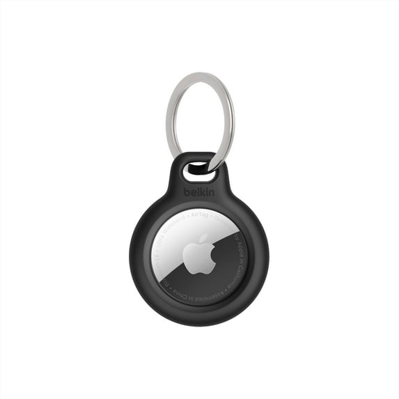 Belkin Apple AirTag Secure Holder with Key Ring - Durable Scratch Resistant Case With Open Face & Raised Edges - Protective AirTag Keychain Accessory For Keys, Pets, Luggage, Backpacks - Black