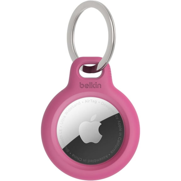 Belkin Apple AirTag Secure Holder with Key Ring - Durable Scratch Resistant Case With Open Face & Raised Edges - Protective AirTag Keychain Accessory For Keys, Pets, Luggage, Backpacks - Pink